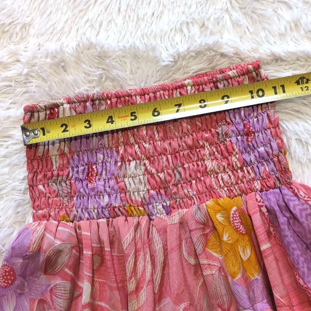Y2K Silk Blend Floral Fairy Smocked High Waist Fairycore Mini Skirt - Picture 4 of 6